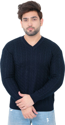 Dartline Solid High Neck Casual Men Dark Blue Sweater