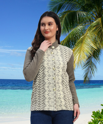 GRAND MALBORK Self Design High Neck Casual Women Dark Green Sweater