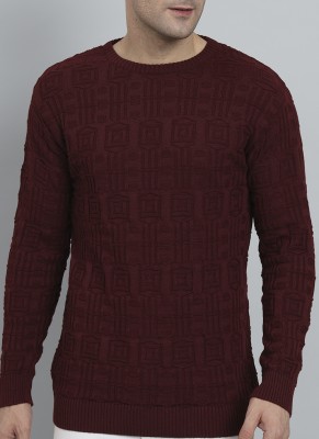 eWools Solid Round Neck Party Men Maroon Sweater