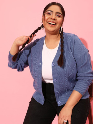 CURVY STREET Solid Casual Women Blue Sweater