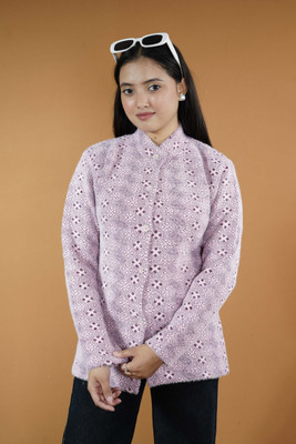 CreativePanther Self Design Collared Neck Casual Women Pink Sweater