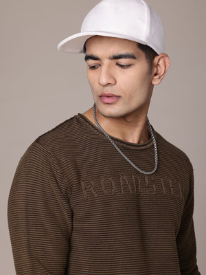Roadster Self Design Round Neck Casual Men Brown Sweater
