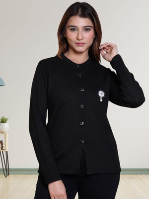 Urban Street Solid Round Neck Casual Women Black Sweater