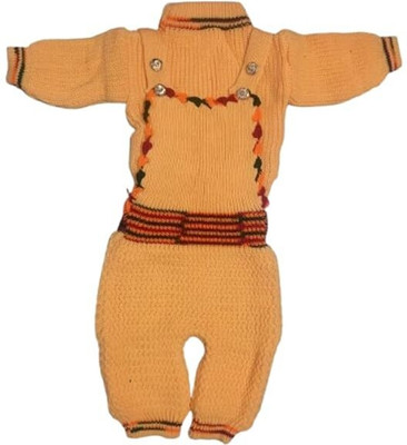 CASA Solid Round Neck Casual Baby Boys & Baby Girls Yellow Sweater