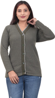 Prabh collection Self Design V Neck Casual Women Grey Sweater