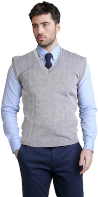 Shunit creation Solid V Neck Formal Men Grey Sweater
