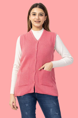 Harjot Self Design V Neck Casual Women Pink Sweater