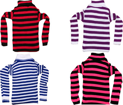 MTI FASHIONS Striped High Neck Casual Baby Boys Multicolor Sweater