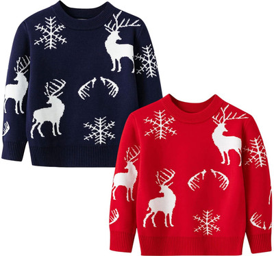 Rebiva Woven Round Neck Casual Baby Boys Multicolor Sweater