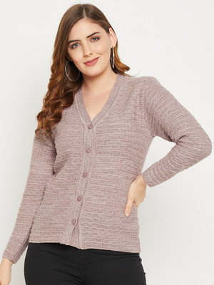 Zigo Self Design V Neck Casual Women Purple Sweater