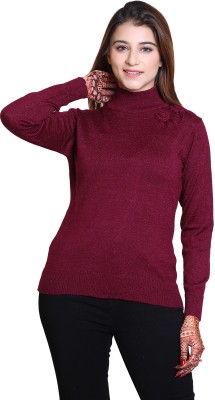 Winter knit Self Design High Neck Casual Women Purple Sweater