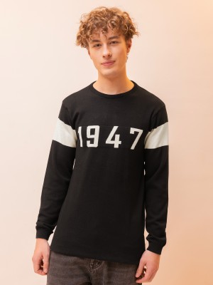 BEYOUNG Printed Round Neck Casual Men Black Sweater