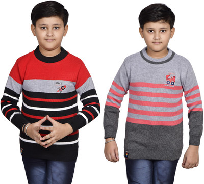 DIMSYCOLLECTION Self Design Round Neck Casual Boys Multicolor Sweater