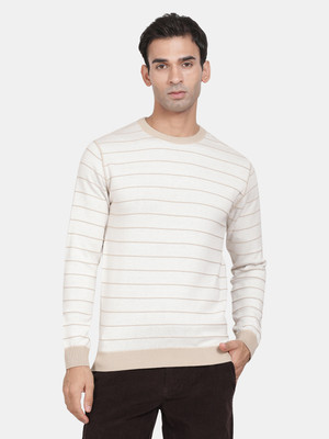 t-base Striped Crew Neck Casual Men Reversible White Sweater