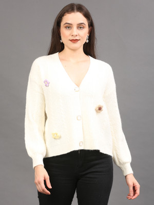 The Sleep Intimo Self Design V Neck Casual Women White Sweater