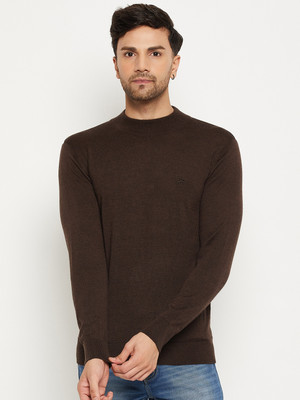 98 Degree North Solid High Neck Casual Men Brown Sweater
