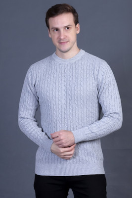 DZANT Solid Round Neck Casual Men Grey Sweater