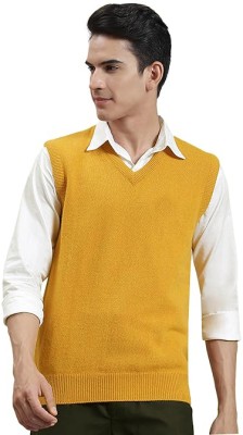 Life and style Solid V Neck Casual Men Yellow Sweater