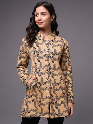 eWools Printed Collared Neck Casual Women Beige Sweater