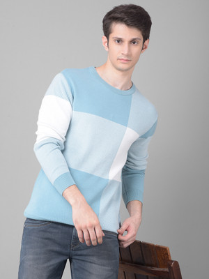 CRIMSOUNE CLUB Checkered Round Neck Casual Men Blue Sweater