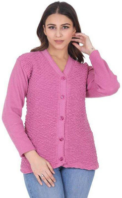 Shunit creation Self Design V Neck Lounge Wear Women Pink Sweater