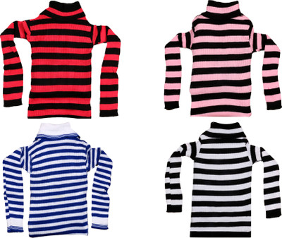 TBMANIA Striped High Neck Casual Girls Multicolor Sweater