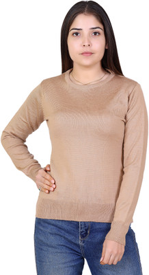 Ogarti Solid Round Neck Casual Women Beige Sweater