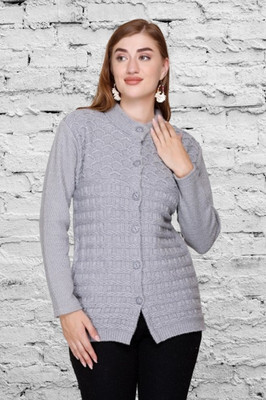 Biwu Solid Round Neck Casual Women Grey Sweater