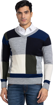 PARX Self Design V Neck Casual Men Multicolor Sweater
