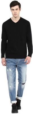 Super Weston Trend Solid V Neck Casual Men Black Sweater