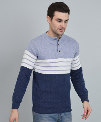MORKEL Colorblock Mandarin Neck Casual Men Multicolor Sweater