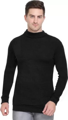 YOUTHQUAKE Solid Round Neck Casual Men Black Sweater