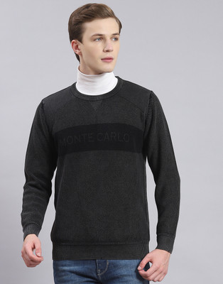 MONTE CARLO Self Design Round Neck Casual Men Black Sweater