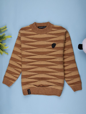 V-MART Self Design Round Neck Casual Boys Beige, Brown Sweater