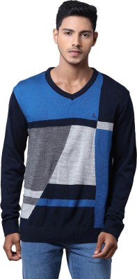 PARX Solid V Neck Casual Men Blue Sweater