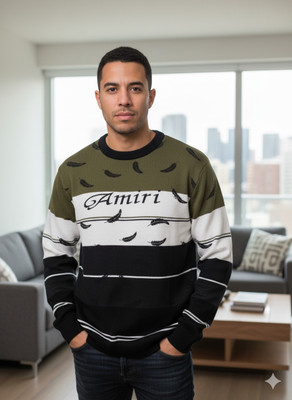 KingsImpex Striped V Neck Formal Men Black Sweater