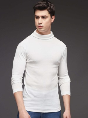 TANDUL Solid Turtle Neck Casual Men White Sweater