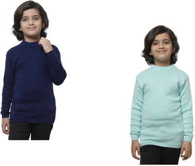 KAVYA Solid High Neck Casual Boys Dark Blue, Blue Sweater