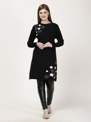 FUTURO Solid Round Neck Casual Women Black Sweater