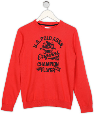 U.S. POLO ASSN. Printed Round Neck Casual Baby Boys Red Sweater