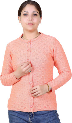 Varenyam Self Design Round Neck Lounge Wear Women Orange Sweater
