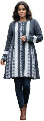 Zeevika Geometric Print Round Neck Party Women Grey Sweater