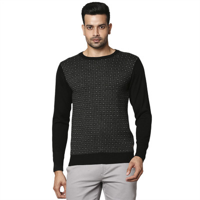 Raymond Printed Round Neck Casual Men Black Sweater
