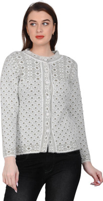 HITTIKA Self Design Round Neck Casual Women Grey Sweater