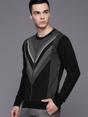Raymond Solid Round Neck Casual Men Black Sweater