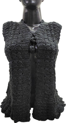 JEFFY Solid Round Neck Casual Women Black Sweater