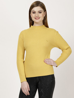 FUTURO Solid High Neck Casual Women Yellow Sweater