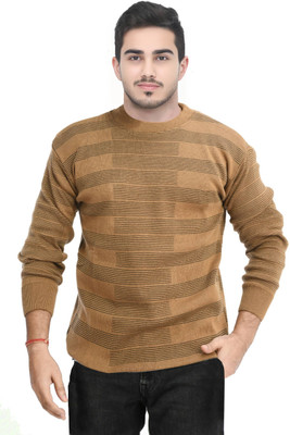 Life and style Self Design Round Neck Casual Men Beige Sweater