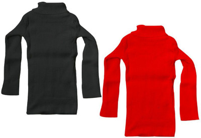 MTI Fashiions Solid High Neck Casual Girls Black, Red Sweater