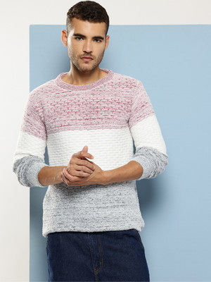 METRONAUT Colorblock Round Neck Casual Men Maroon Sweater